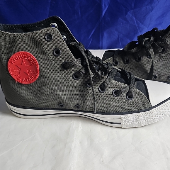 Converse High-Top Sneakers - Black and Gray with Red Logo - Picture 1 of 15
